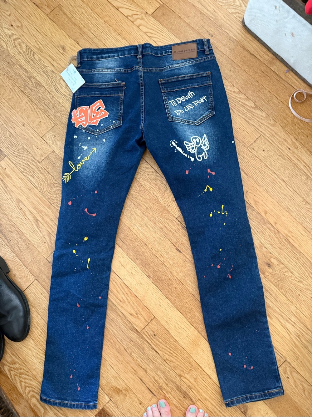 M. society politically incorrect Skinny Jeans with Graphic designs